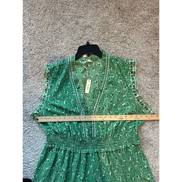 Max Studio Plus Size 3X Smocked Floral Boho Tiered Maxi Dress Green New - Picture 6 of 8